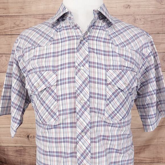 HOLT WESTERN WEAR SHORT SLEEVE PLAID PEARL SNAP BUTTON UP WESTERN SHIRT XL READ - Picture 1 of 9